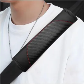 2 PCS Car Seat Belt Cover, Carbon Fiber Leather Auto Seat Belt Pads Cover, Safety Seatbelt Shoulder Strap Covers Protect Your Neck and Shoulder, Universal Car Accessories (Black)