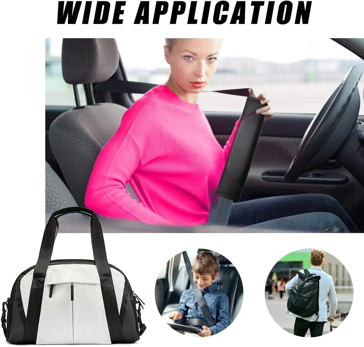 2 PCS Car Seat Belt Cover, Carbon Fiber Leather Auto Seat Belt Pads Cover, Safety Seatbelt Shoulder Strap Covers Protect Your Neck and Shoulder, Universal Car Accessories (Black)