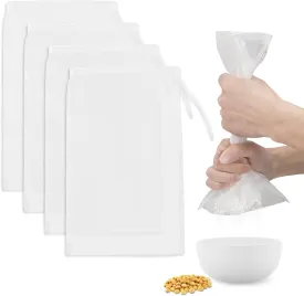 4Pcs Cheese Cloth Bag for Straining, 128 Inch Mesh Reusable Nylon Nut Bags Multiple Usage Ultra Strong Fine Nylon Mesh Cold Brew Filter for Straining Fruit Juice Cheese Coffee Tofu Yogurt Tea