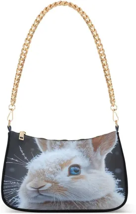ALAZA Winter Rabbit Bunny Chian Shoulder Bag Handbags Tote Mini Clutch Purse Hobo Bag with Zipper Closure for Women