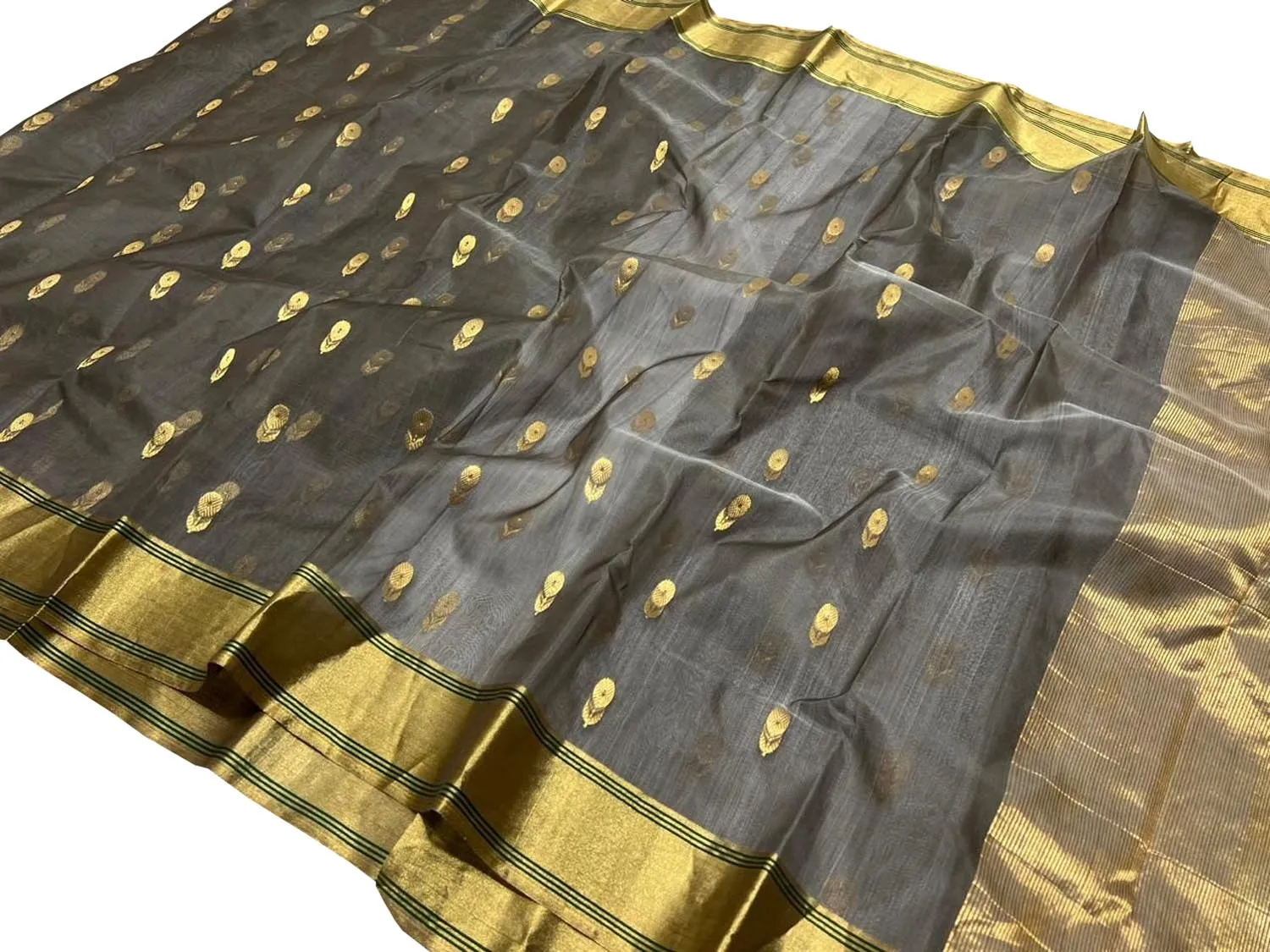 Black Chanderi Handloom Pure Silk Saree