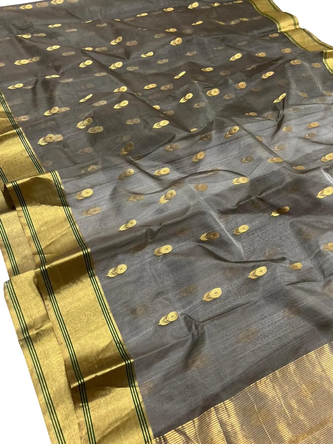 Black Chanderi Handloom Pure Silk Saree