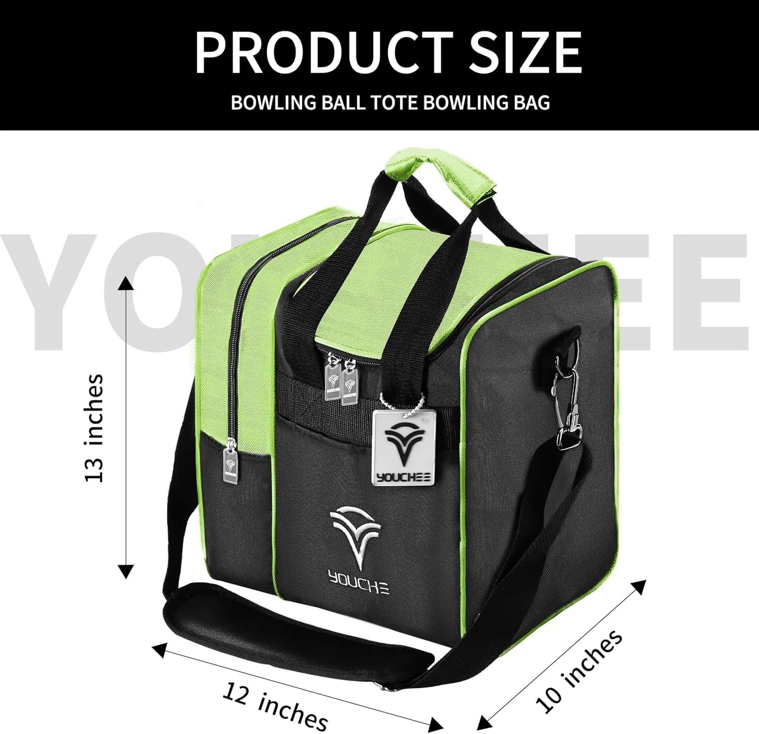 Bowling Ball Tote Bag with Padded Holder, Holds One Bowling Ball and Shoes Up to Mens Size 13, Multifunction Accessory Pockets
