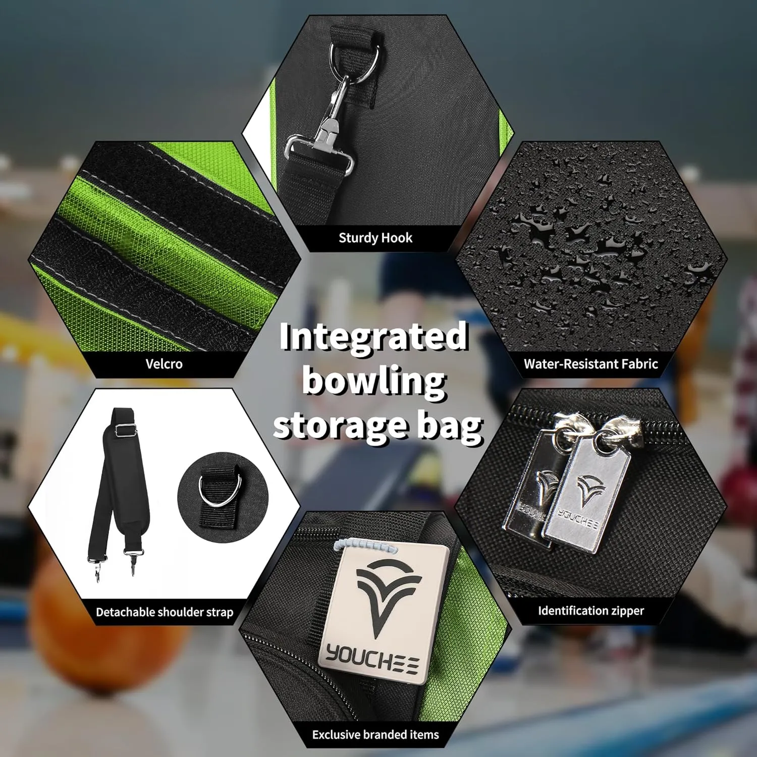 Bowling Ball Tote Bag with Padded Holder, Holds One Bowling Ball and Shoes Up to Mens Size 13, Multifunction Accessory Pockets