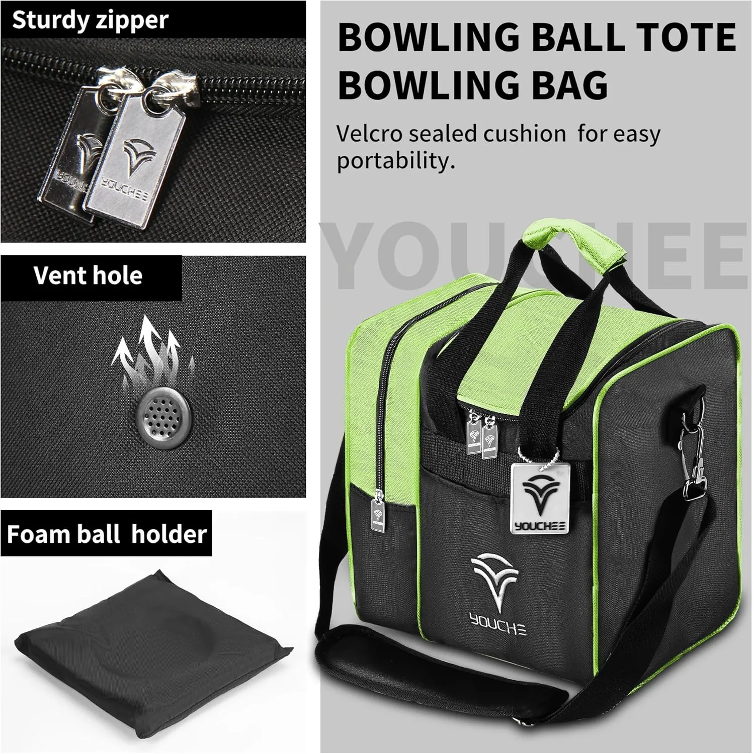 Bowling Ball Tote Bag with Padded Holder, Holds One Bowling Ball and Shoes Up to Mens Size 13, Multifunction Accessory Pockets