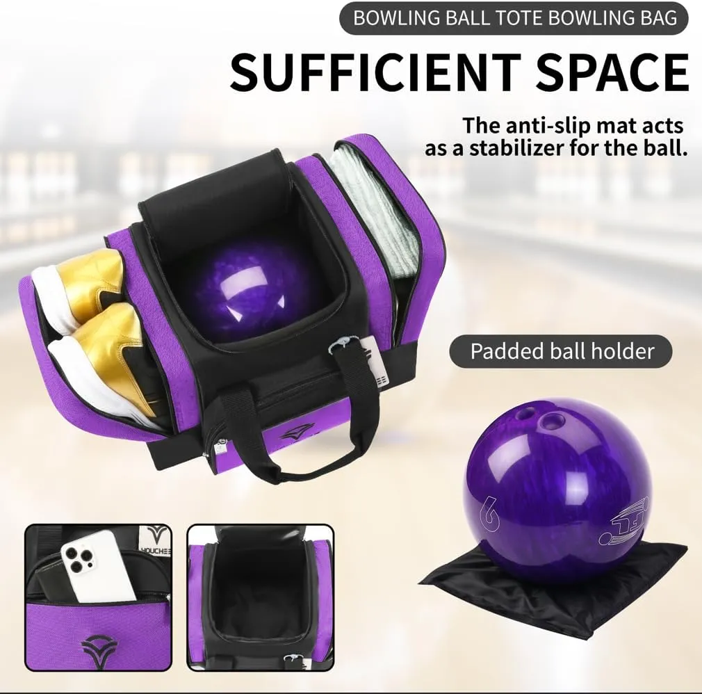Bowling Ball Tote Bag with Padded Holder, Holds One Bowling Ball and Shoes Up to Mens Size 15, Multifunction Accessory Pockets