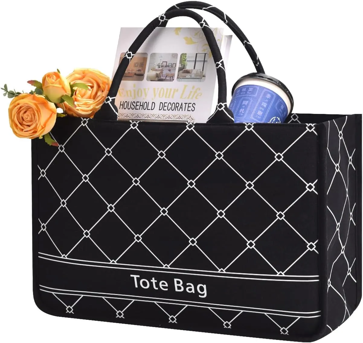 Canvas Tote Bag with Zipper, Everything Tote Bag for Women, Large Shoulder Bag Top Handle Handbag for Travel, Work