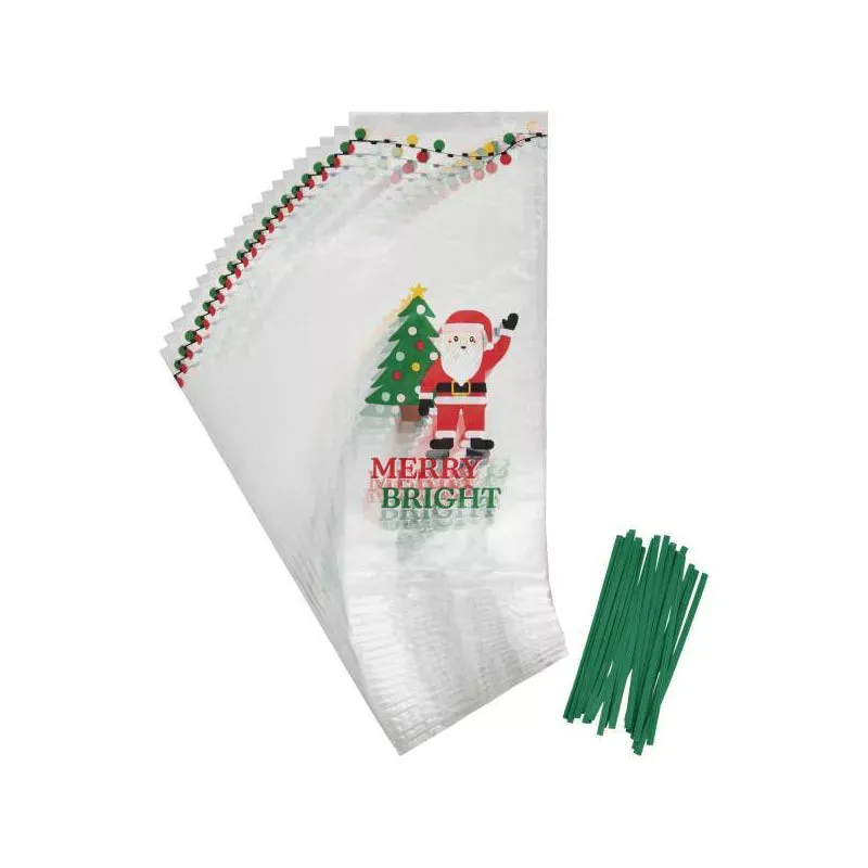 Christmas Merry & Bright Santa Resealable Treat Bags 4 "x 2" x 9.5" | 20 ct