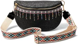 Crossbody Clutch Purse, Boho Woven Handbag with Beaded Detail, Summer Beach Bag