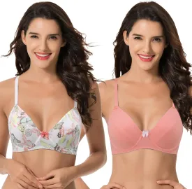 Curve Muse Women's Plus Size Unlined Balconette Cotton Bra-2 or 3Pack