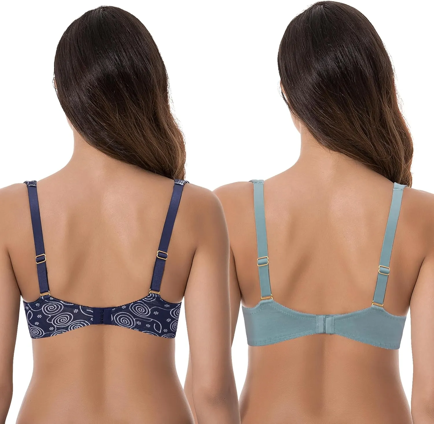 Curve Muse Women's Plus Size Unlined Underwire Lace Bra with Cushion Straps-2PK