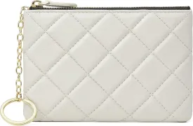 DORIS&JACKY Soft Lambskin Leather Coin Purse Small Quilted RFID Blocking Top Zipper Wallet With Key Chain