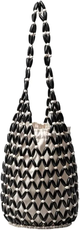 Epsion Women Retro Wooden Handbag Woven Bead Bucket Top handle Tote Bag Hollow Out Beach Casual Purse 2025