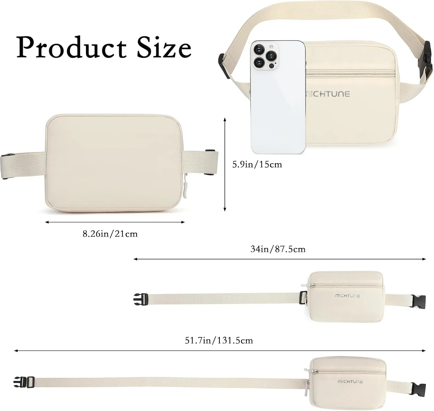Everywhere Belt Bag,Nylon Cross Body Fanny Pack for Women Men,Waterproof Fashion Waist Packs,Crossbody Bags with Adjustable Strap (White)