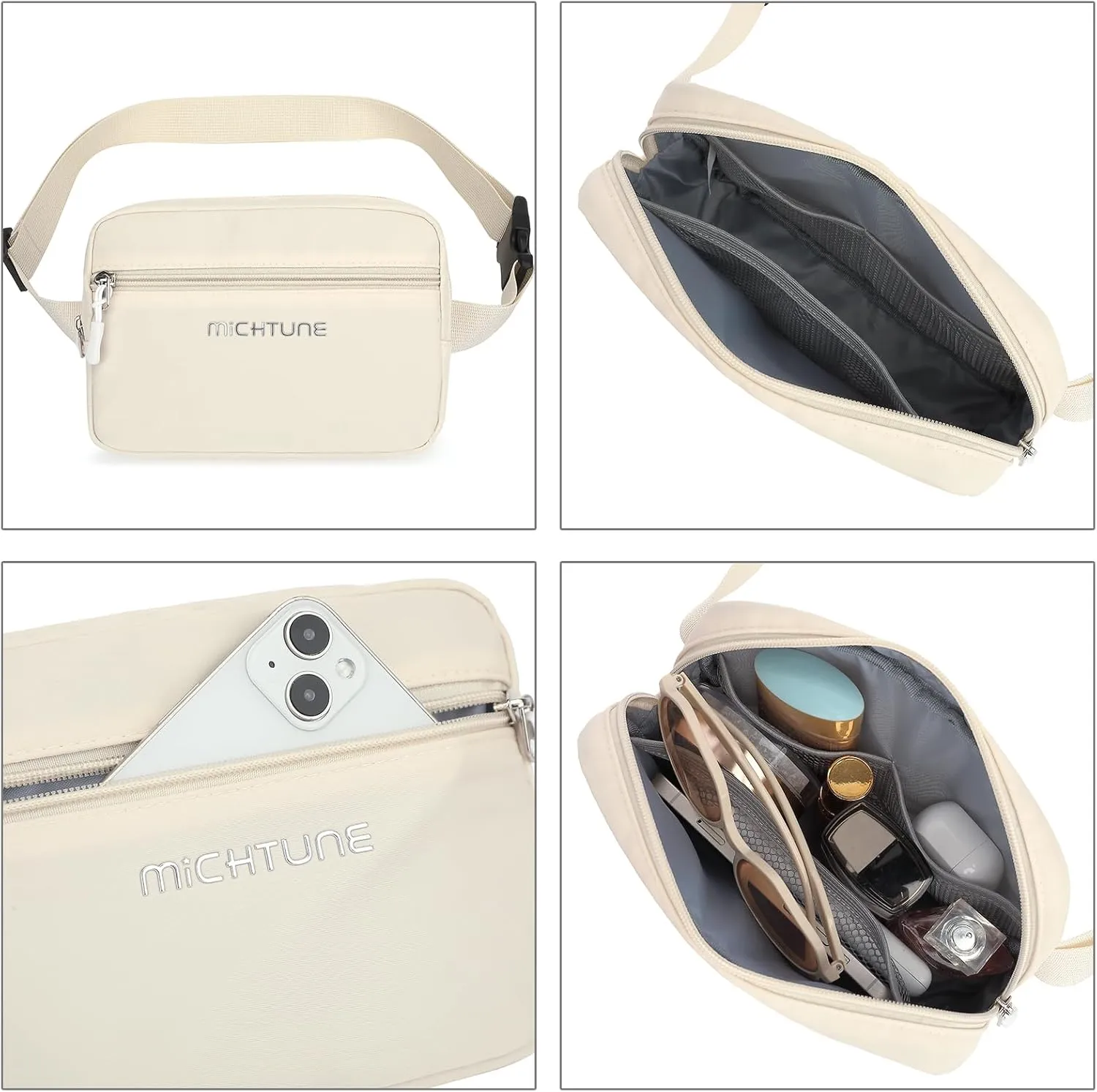 Everywhere Belt Bag,Nylon Cross Body Fanny Pack for Women Men,Waterproof Fashion Waist Packs,Crossbody Bags with Adjustable Strap (White)