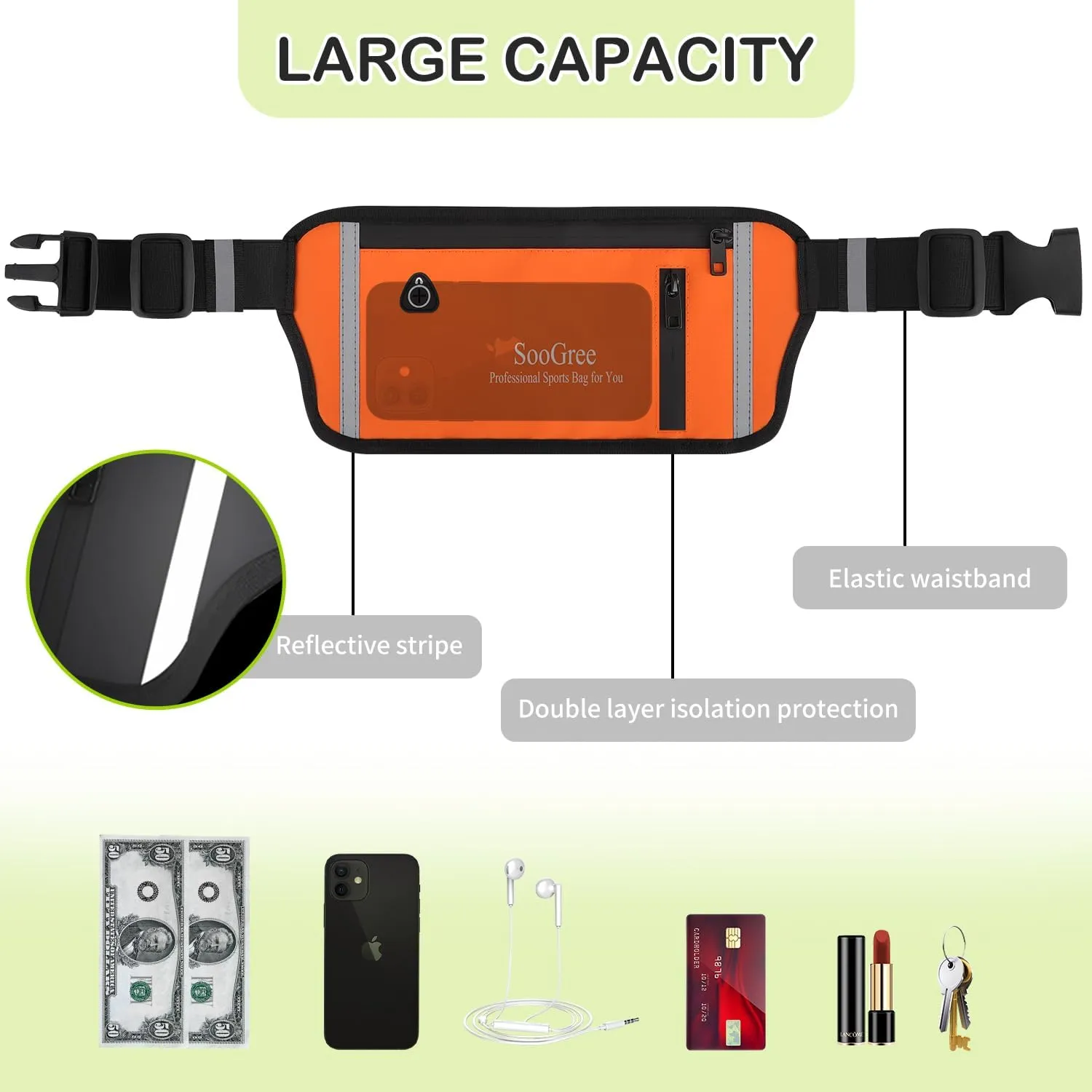 Fanny Packs for Women Men Slim Running Belt Waist Pack Runners Bag Waterproof Money Belt Phone Holder for Sports Hiking Traveling Walking Reflective Strip Adjustable Strap