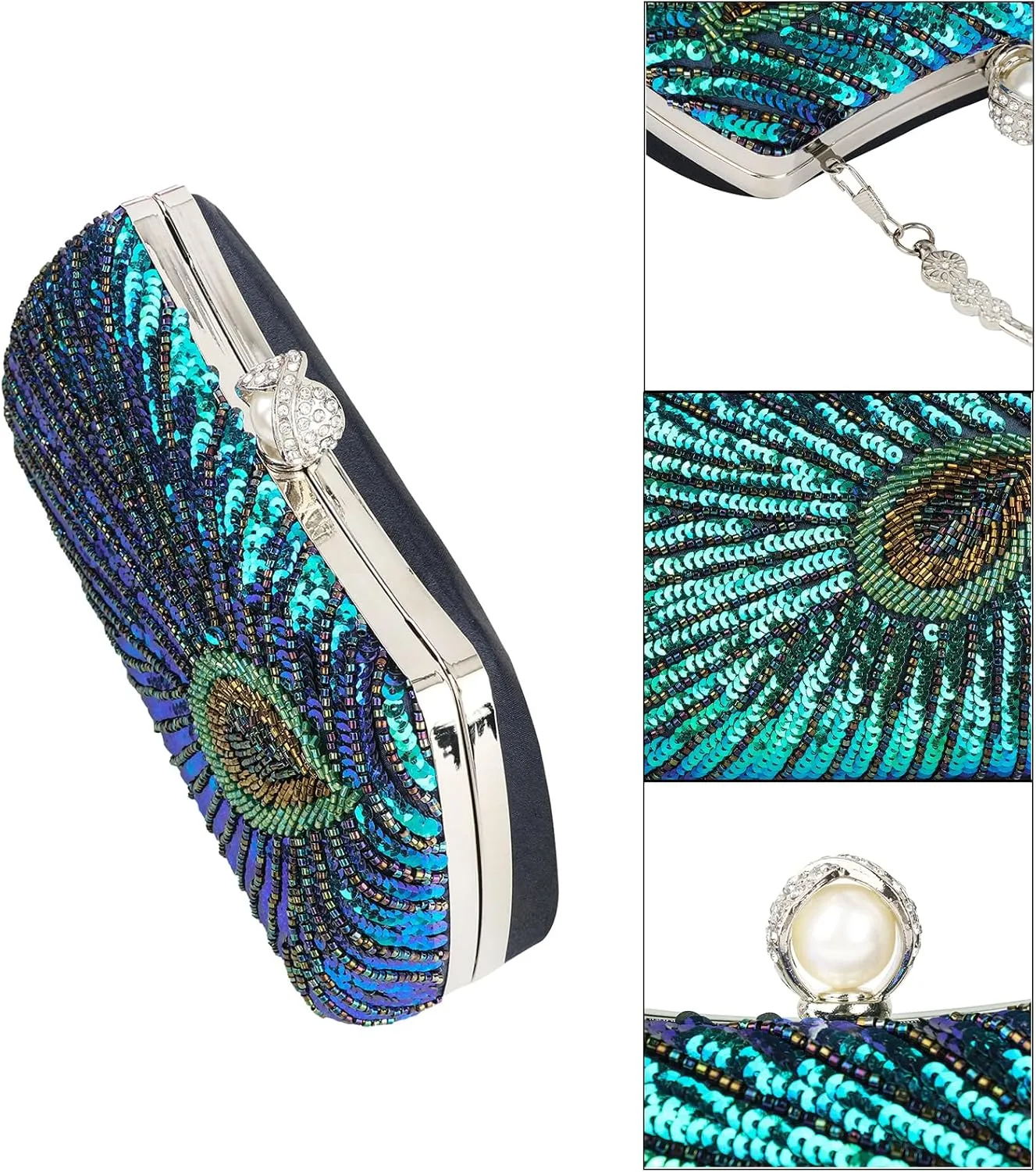 GUOZI Women's Vintage Beaded Sequin Peacock Clutch Purse Handmade Crossbody Evening Bag Handbag For Wedding Party Prom