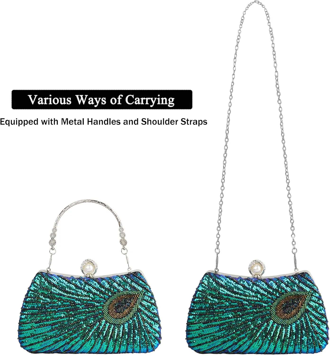 GUOZI Women's Vintage Beaded Sequin Peacock Clutch Purse Handmade Crossbody Evening Bag Handbag For Wedding Party Prom