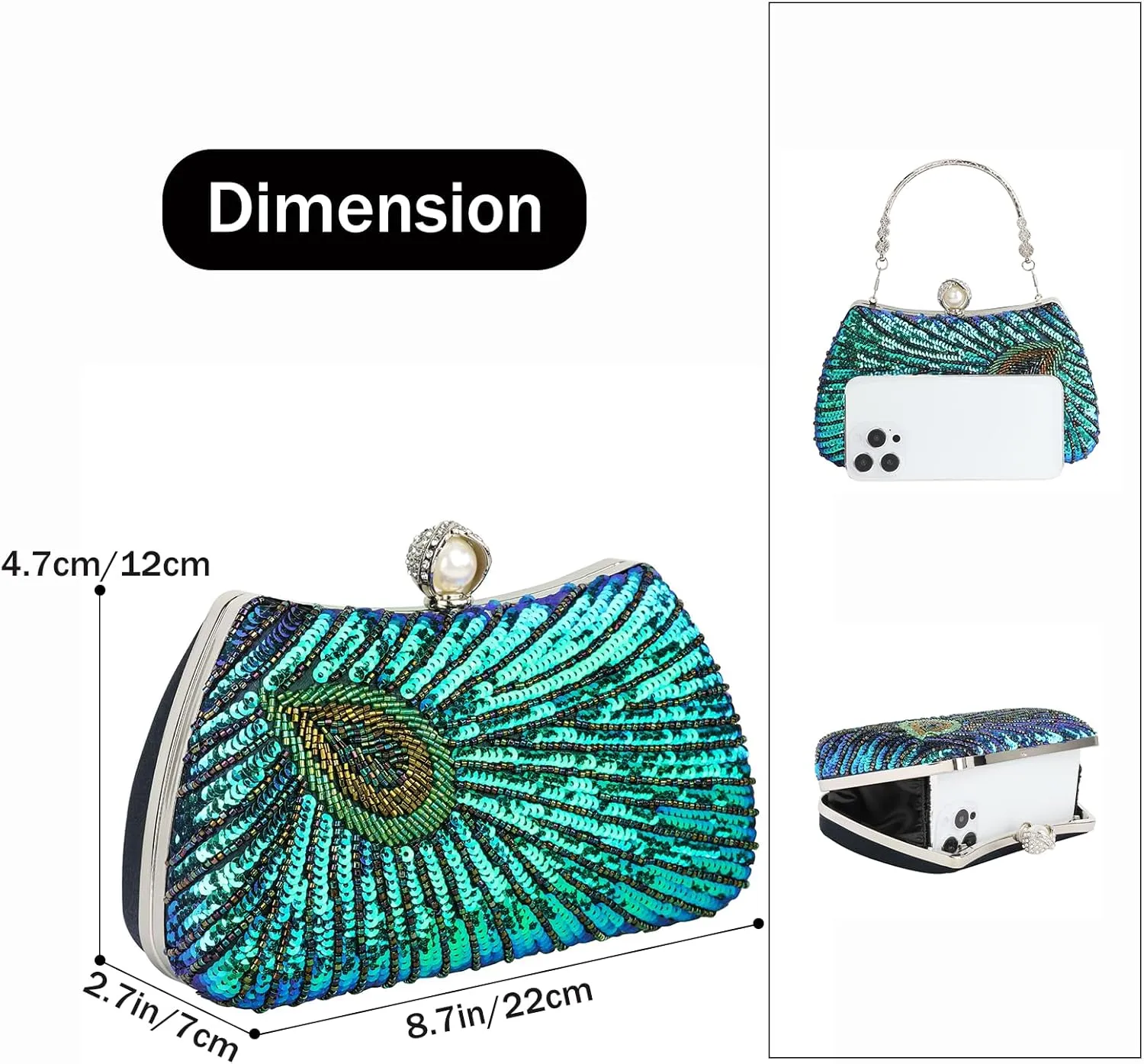 GUOZI Women's Vintage Beaded Sequin Peacock Clutch Purse Handmade Crossbody Evening Bag Handbag For Wedding Party Prom