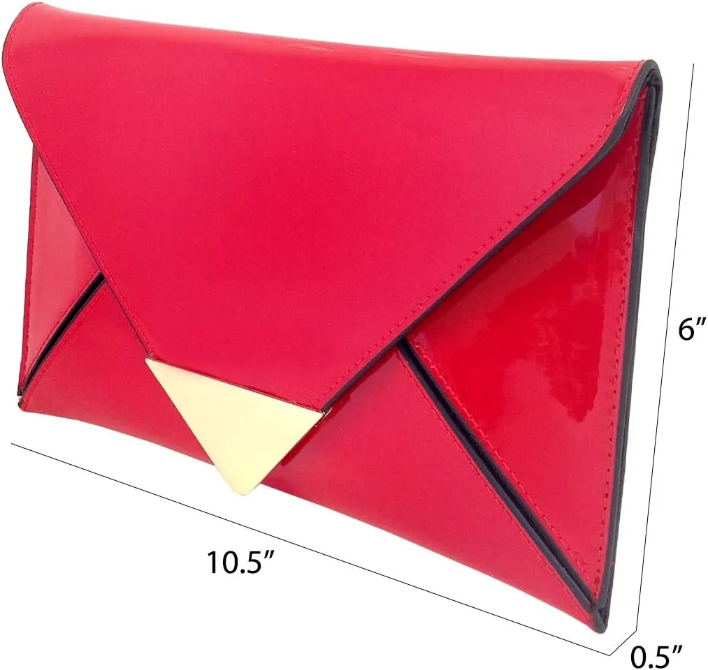 JNB Faux Patent Leather Glossy Envelope Clutch