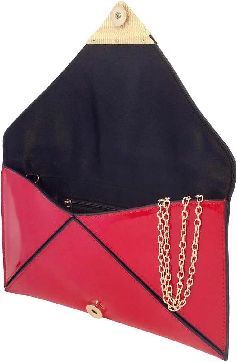 JNB Faux Patent Leather Glossy Envelope Clutch