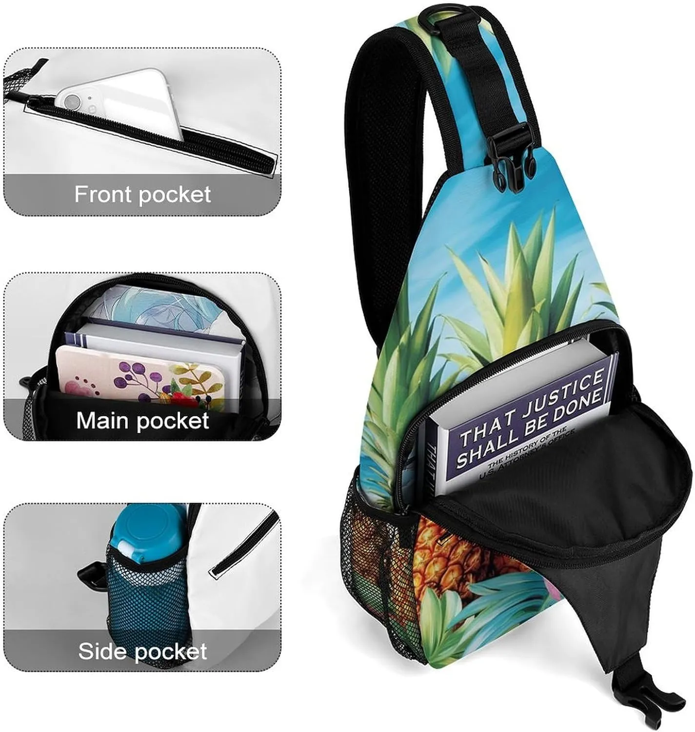 Lightweight Chest Bag Crossbody Bag Summer Pineapples Sling Backpack for Women Men Sports Travel