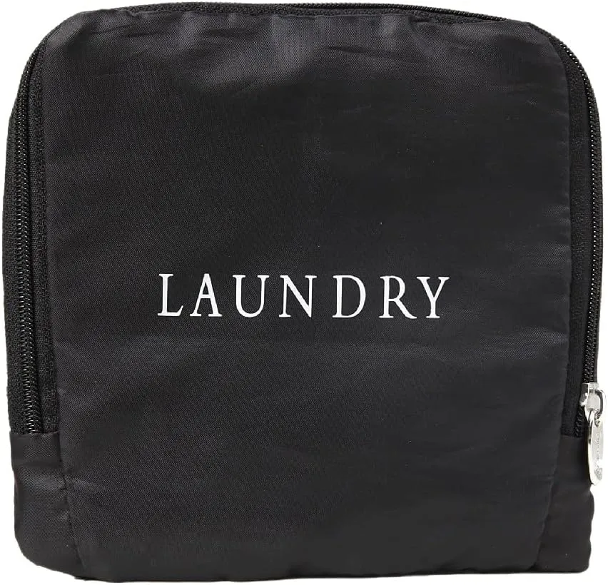 Miamica Foldable Travel Laundry Bag, Black & White  Measures 21 x 22 When Fully Opened  Foldable Laundry Bag with Drawstring Closure  Durable, Lightweight Travel Accessories