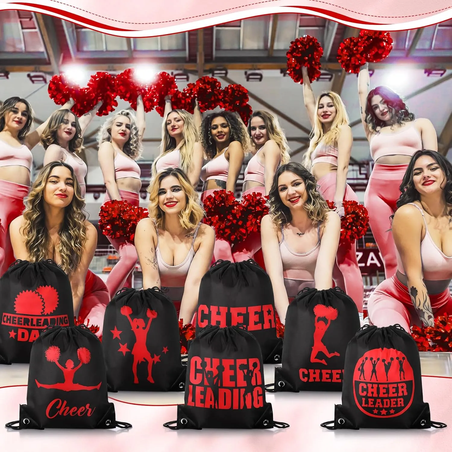 Paterr 12 Pcs Cheer Drawstring Backpack Cheerleaders Drawstring Gym String Bag Sports Gifts for Women Men