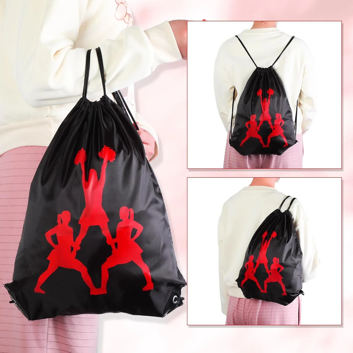 Paterr 12 Pcs Cheer Drawstring Backpack Cheerleaders Drawstring Gym String Bag Sports Gifts for Women Men