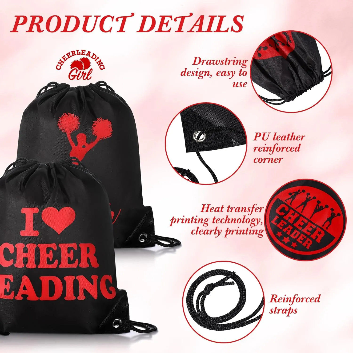 Paterr 12 Pcs Cheer Drawstring Backpack Cheerleaders Drawstring Gym String Bag Sports Gifts for Women Men