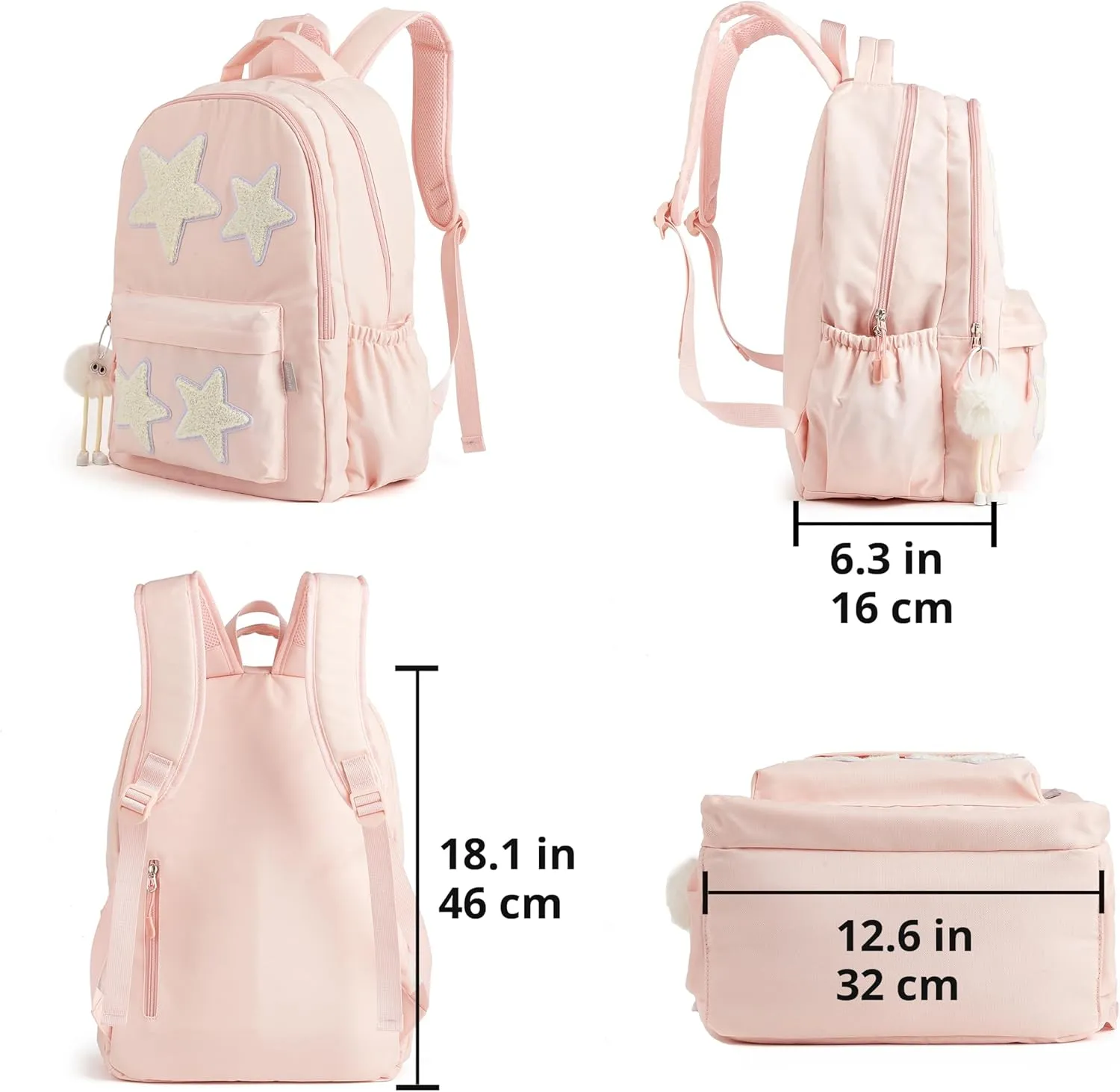 Preppy Backpack with Cute Plush Accessories Kawaii Star Bag Y2K School Bookbag Girly Coquette Soft Sweet Aesthetic Daypack for Girls Boys Kids Teen Senior (Pastel Pink)