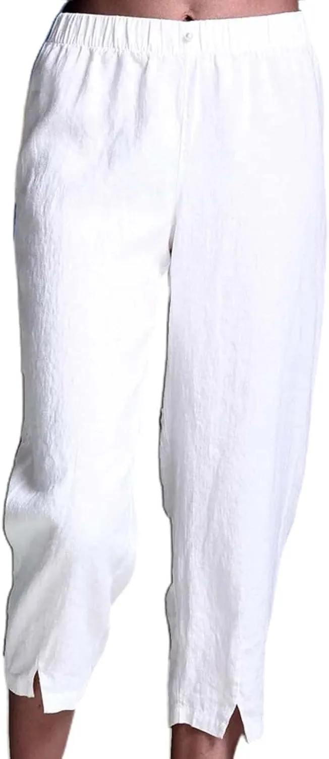 PTOLOCIF Womens Casual Cotton Linen Pants Drawstring Elastic Waist Palazzo Pants Casual Flowy Wide Leg Trousers with Pockets