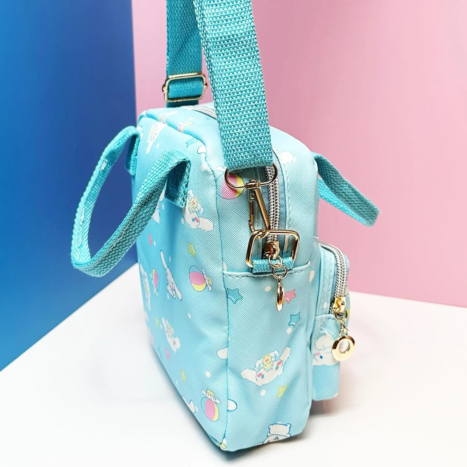 Rondlaho Kawaii Kitty PU Crossbody Bag with Handles Adjustable Shoulder Strap and Bracelet, Handbag with Zipper, Wallet Purse