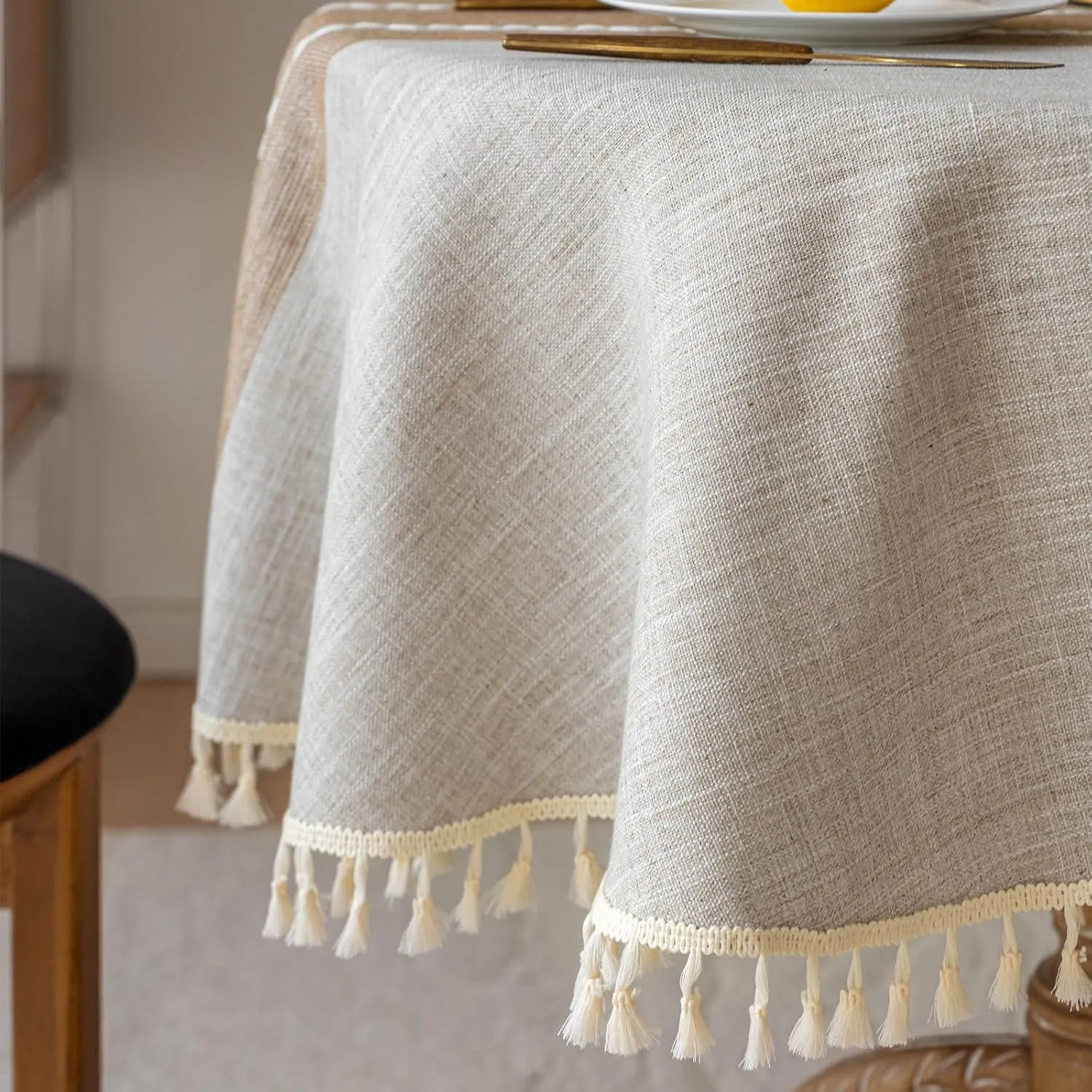 SIELUNO Round Tablecloth - Stain Resistant Spillproof Polyester Tablecloth Duty Washable Fabric - for Buffet Table, Holiday Party, Dinner, Wedding-Brown Stripes-Round 54inch, FK23F32222C222K