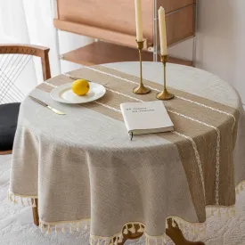 SIELUNO Round Tablecloth - Stain Resistant Spillproof Polyester Tablecloth Duty Washable Fabric - for Buffet Table, Holiday Party, Dinner, Wedding-Brown Stripes-Round 54inch, FK23F32222C222K