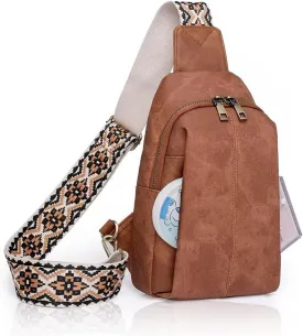 Sling Bag for Women Crossbody Purse Vegan Leather Crossbody Bags Fanny Pack Purse Backpack Over Shoulder Bag with Adjustable Guitar Strap for Travel, Brown