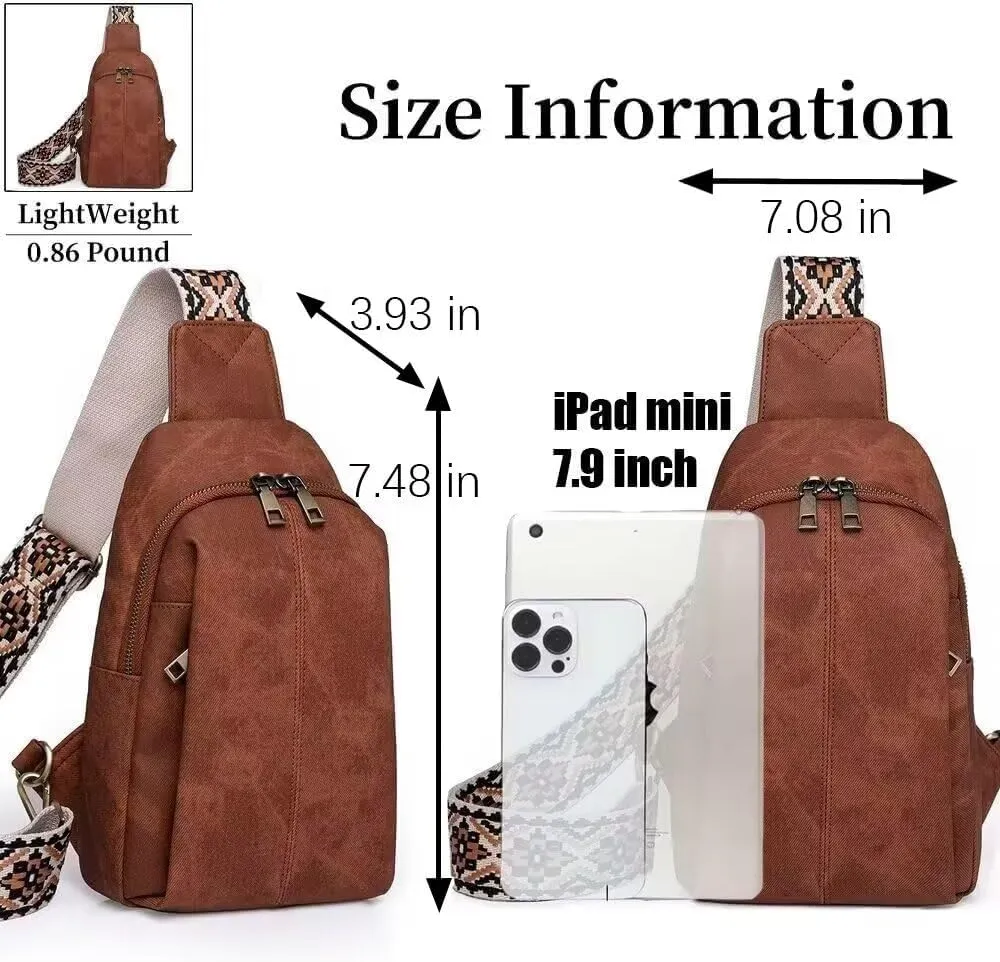 Sling Bag for Women Crossbody Purse Vegan Leather Crossbody Bags Fanny Pack Purse Backpack Over Shoulder Bag with Adjustable Guitar Strap for Travel, Brown