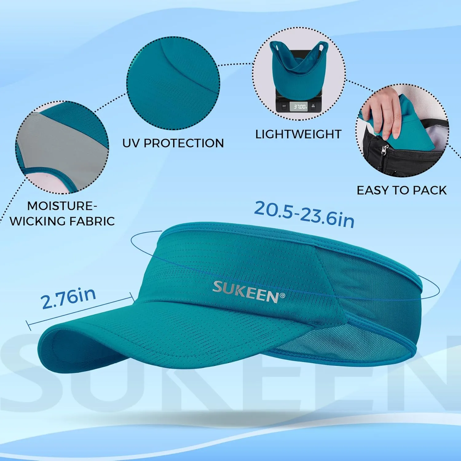 Sukeen Sports Sun Visor Men Women Lightweight Packable Cooling Stretchy Visor Hat for Running, Tennis, Golf