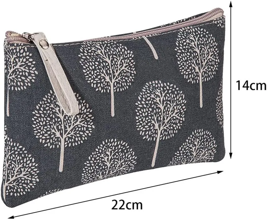 SUMAJU 2 Pcs Canvas Cosmetic Bag, Multi-Function Small Zipper Pouch Cute Makeup Pouch Travel Toiletry Bag Travel Size Toiletries Christmas Stocking Stuffers Gifts for Women,8.6 * 5.5 In