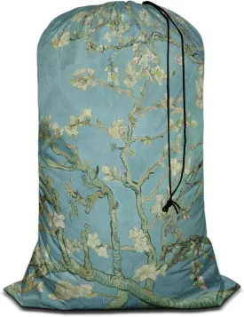 Swono Apricot Branches Laundry Bags with Locking Drawstring Closure for Travel, Home, Camping and Gym Almond Blossom Van Gogh Painting 28"x40", Oxford Cloth, White Flower