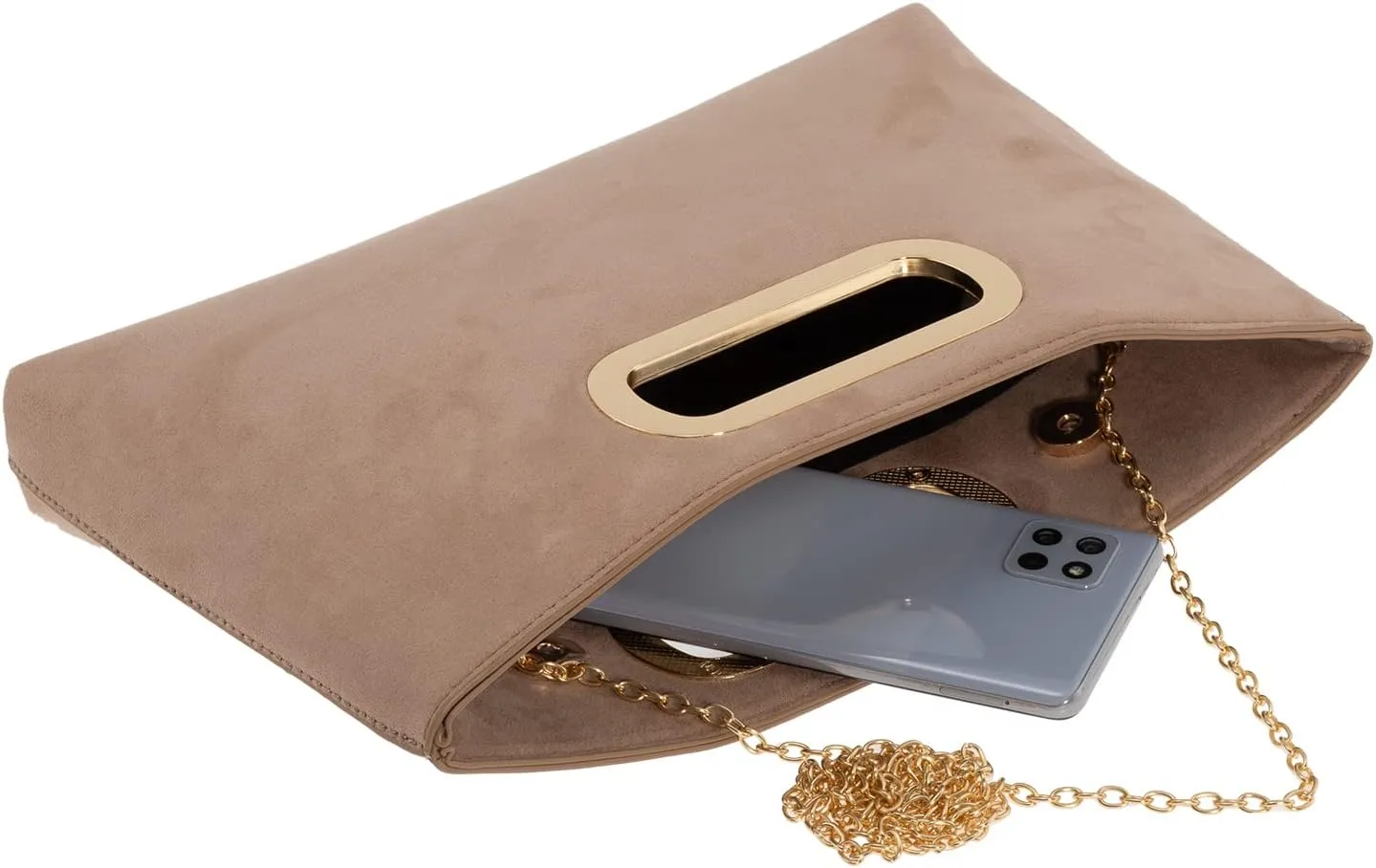 Top Handle Faux Suede Clutch