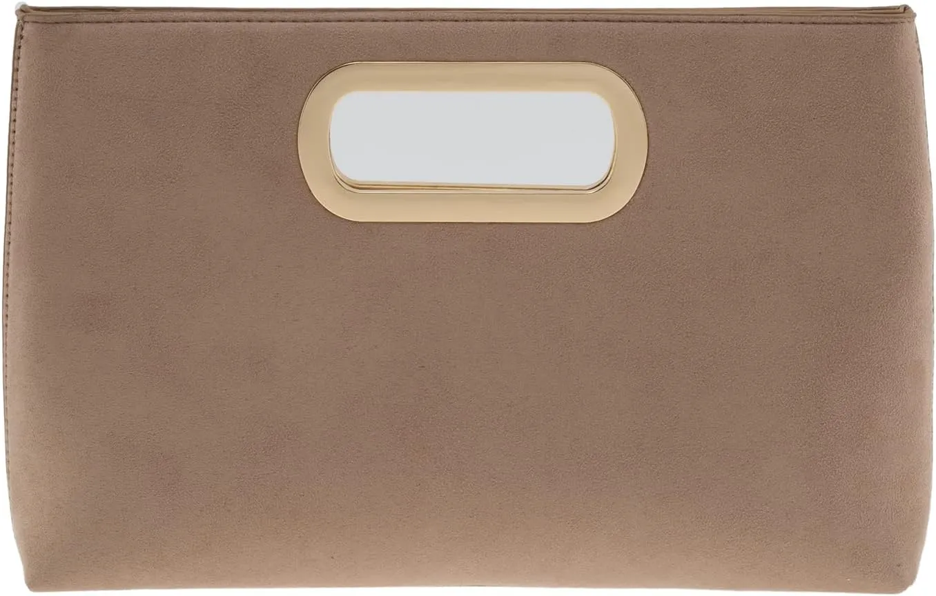 Top Handle Faux Suede Clutch