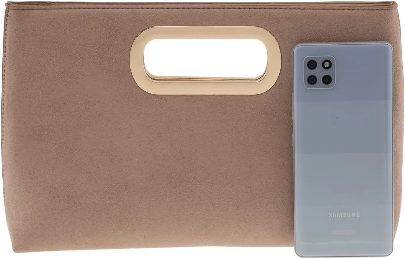 Top Handle Faux Suede Clutch