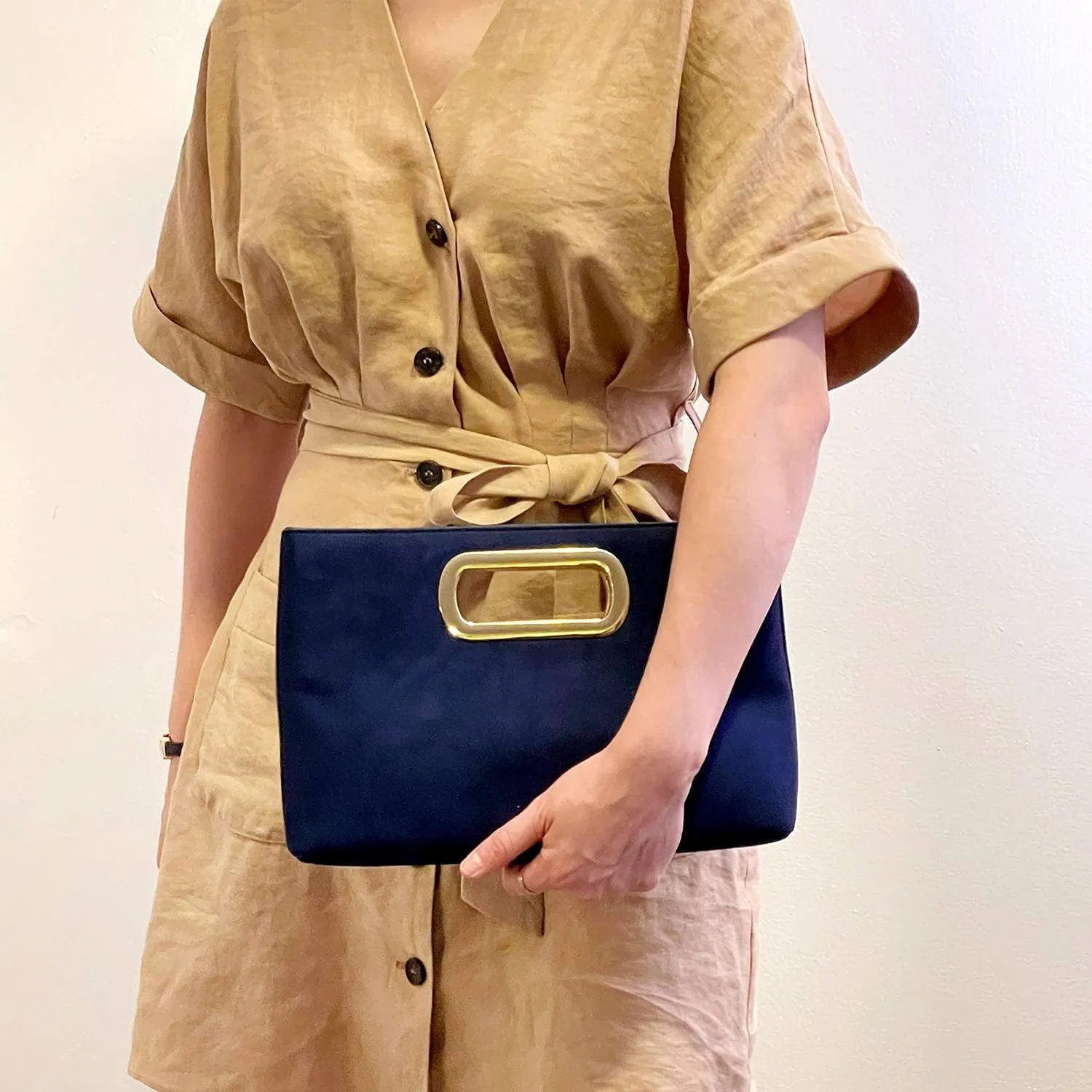 Top Handle Faux Suede Clutch