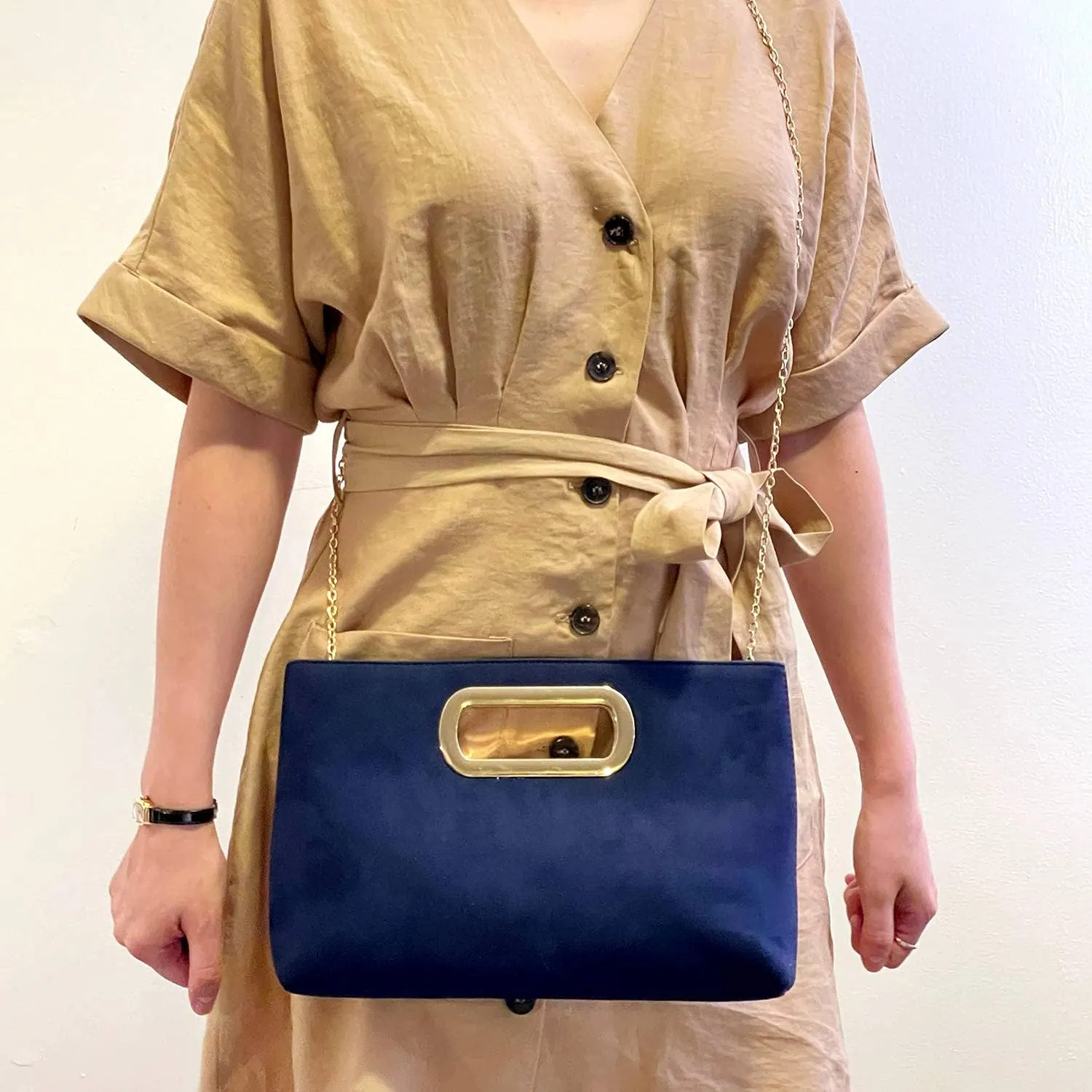 Top Handle Faux Suede Clutch