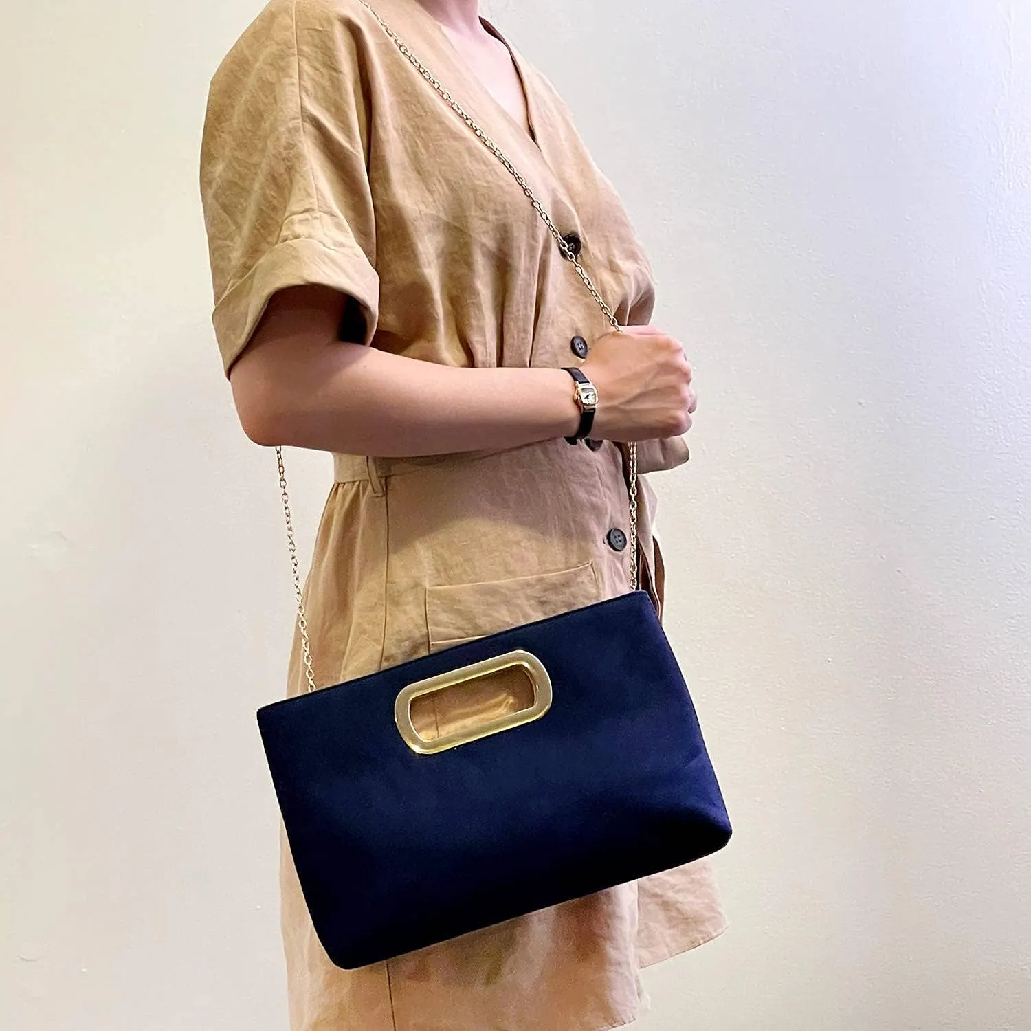 Top Handle Faux Suede Clutch