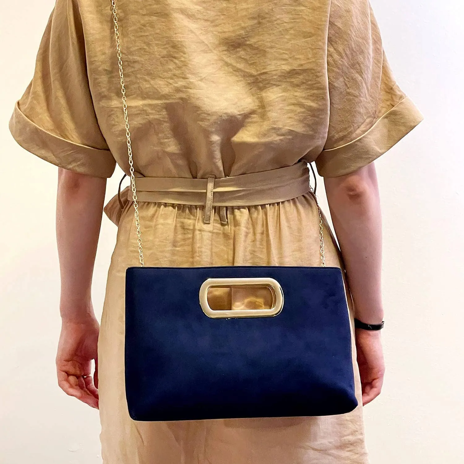 Top Handle Faux Suede Clutch