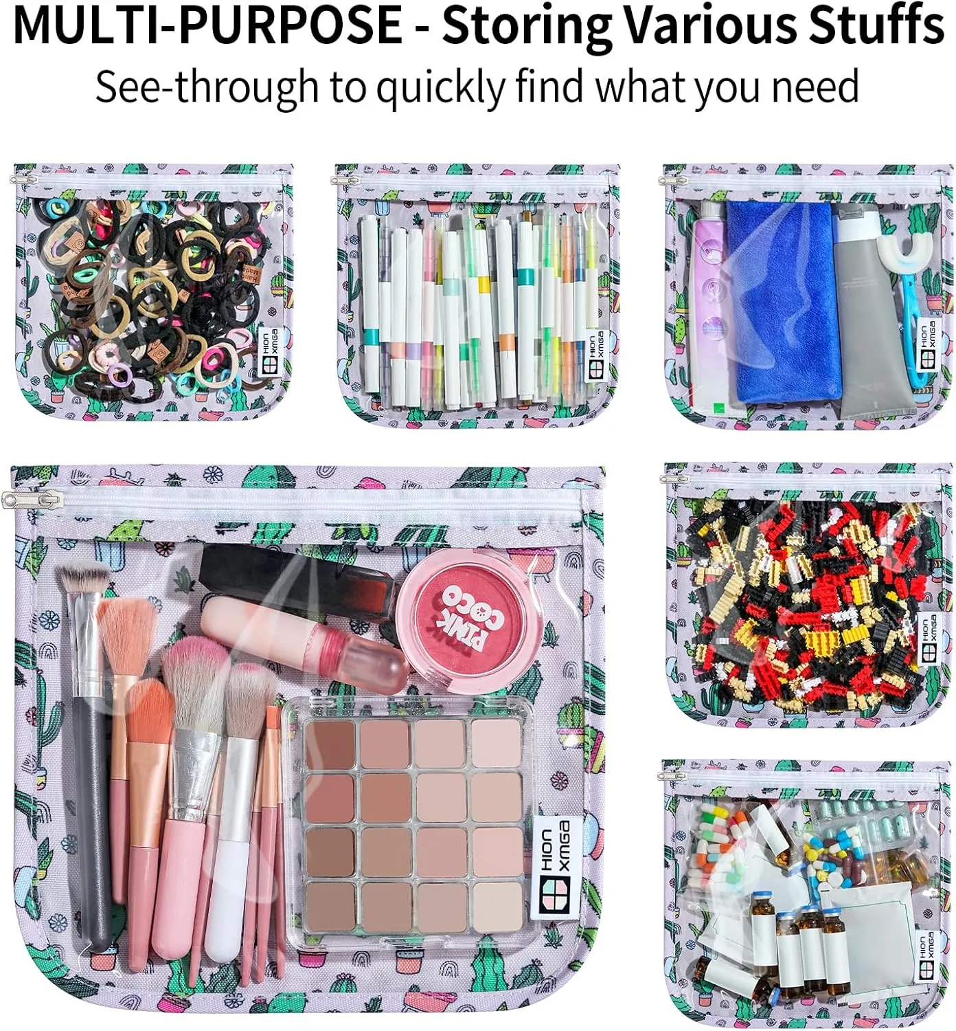 TSA Approved Toiletry Bag, Set of 3 Clear Travel Toiletry Bag Quart Size Zipper Travel Pouch, Waterproof Makeup Cosmetic Bag for Women Men Kids Toiletries Carry on, Cacti Large