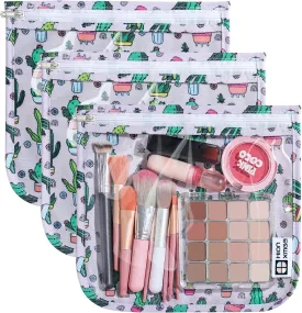 TSA Approved Toiletry Bag, Set of 3 Clear Travel Toiletry Bag Quart Size Zipper Travel Pouch, Waterproof Makeup Cosmetic Bag for Women Men Kids Toiletries Carry on, Cacti Large