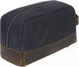 Waxed Canvas and Leather Toiletry Bag, Vintage Style Dopp Kit (Black)